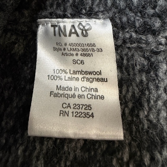 TNA Lambswool Fair Isle Zip Cardigan Sweater Ram Motif Grey Cream Size Small - Picture 14 of 16